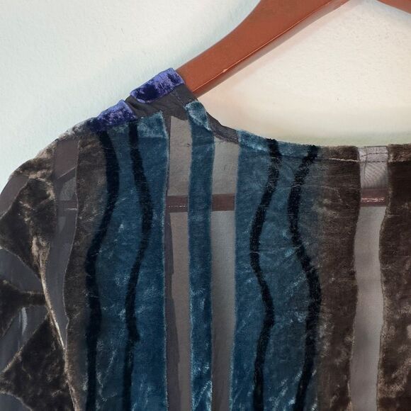 Chico’s Black & Blue Burnout Velvet Cardigan Womens Medium Large Silk Blend - Picture 4 of 8